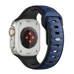 Apple Watch Ultra / Ultra 2 49 mm uyumlu Silikon Kordon Çift Renkli Premium Spor Tasarım Kayış Lacivert - Siyah