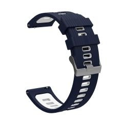 Samsung Gear Sport Uyumlu Silikon Kordon Çizgili Spor Tasarım Renkli Delikli Spor Kayış Lacivert - Beyaz
