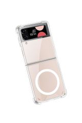 Samsung Galaxy Z Flip 4 uyumlu Şeffaf MagSafe Kılıf Anti Shock Darbe Emici Silikon Kapak Esnek TPU