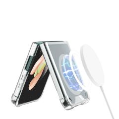 Samsung Galaxy Z Flip 4 uyumlu Şeffaf MagSafe Kılıf Anti Shock Darbe Emici Silikon Kapak Esnek TPU