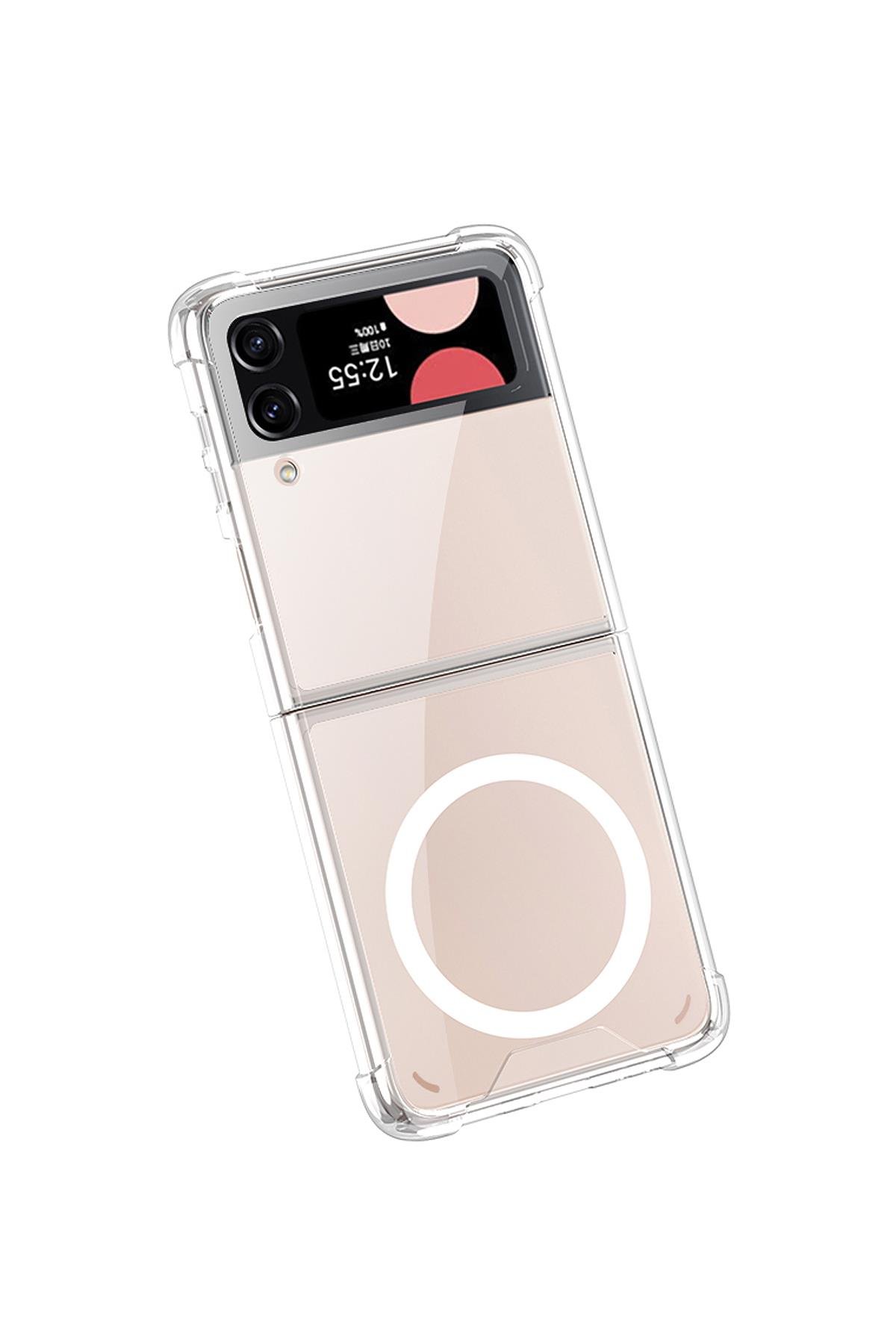 Samsung Galaxy Z Flip 3 uyumlu Şeffaf MagSafe Kılıf Anti Shock Darbe Emici Silikon Kapak Esnek TPU