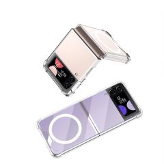Samsung Galaxy Z Flip 3 uyumlu Şeffaf MagSafe Kılıf Anti Shock Darbe Emici Silikon Kapak Esnek TPU