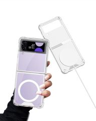 Samsung Galaxy Z Flip 3 uyumlu Şeffaf MagSafe Kılıf Anti Shock Darbe Emici Silikon Kapak Esnek TPU