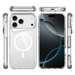 iPhone 17 Pro uyumlu Şeffaf MagSafe Kılıf Silikon Kapak Yükseltilmiş Kenarlar Darbe Emici Koruma Şeffaf