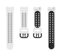 Samsung Galaxy Watch 5 40 / 44 mm Delikli Silikon Kordon Tam Uyumlu Pim Tasarımı Renkli Spor Kayış Beyaz - Siyah