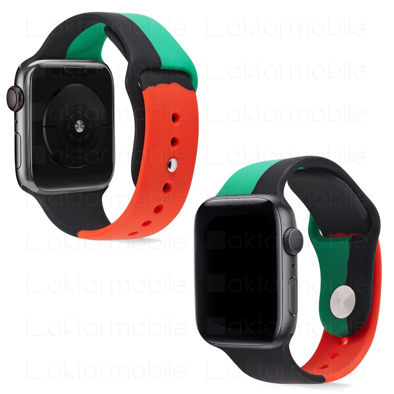 Apple Watch Silikon Kordon Black Unity Spor Kayış Renkli Tasarım