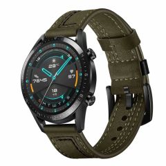 Huawei Watch GT 3 46 mm Uyumlu Deri Kordon Spor Dikişli Deri Kayış Yeşil
