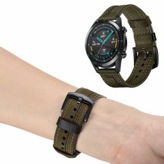 Huawei Watch GT 3 46 mm Uyumlu Deri Kordon Spor Dikişli Deri Kayış Yeşil