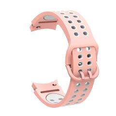 Samsung Galaxy Watch 5 40 / 44 mm Delikli Silikon Kordon Tam Uyumlu Pim Tasarımı Renkli Spor Kayış Pembe - Beyaz