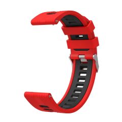 Amazfit Bip U Uyumlu Silikon Kordon Çizgili Spor Tasarım Renkli Delikli Spor Kayış Kırmızı - Siyah