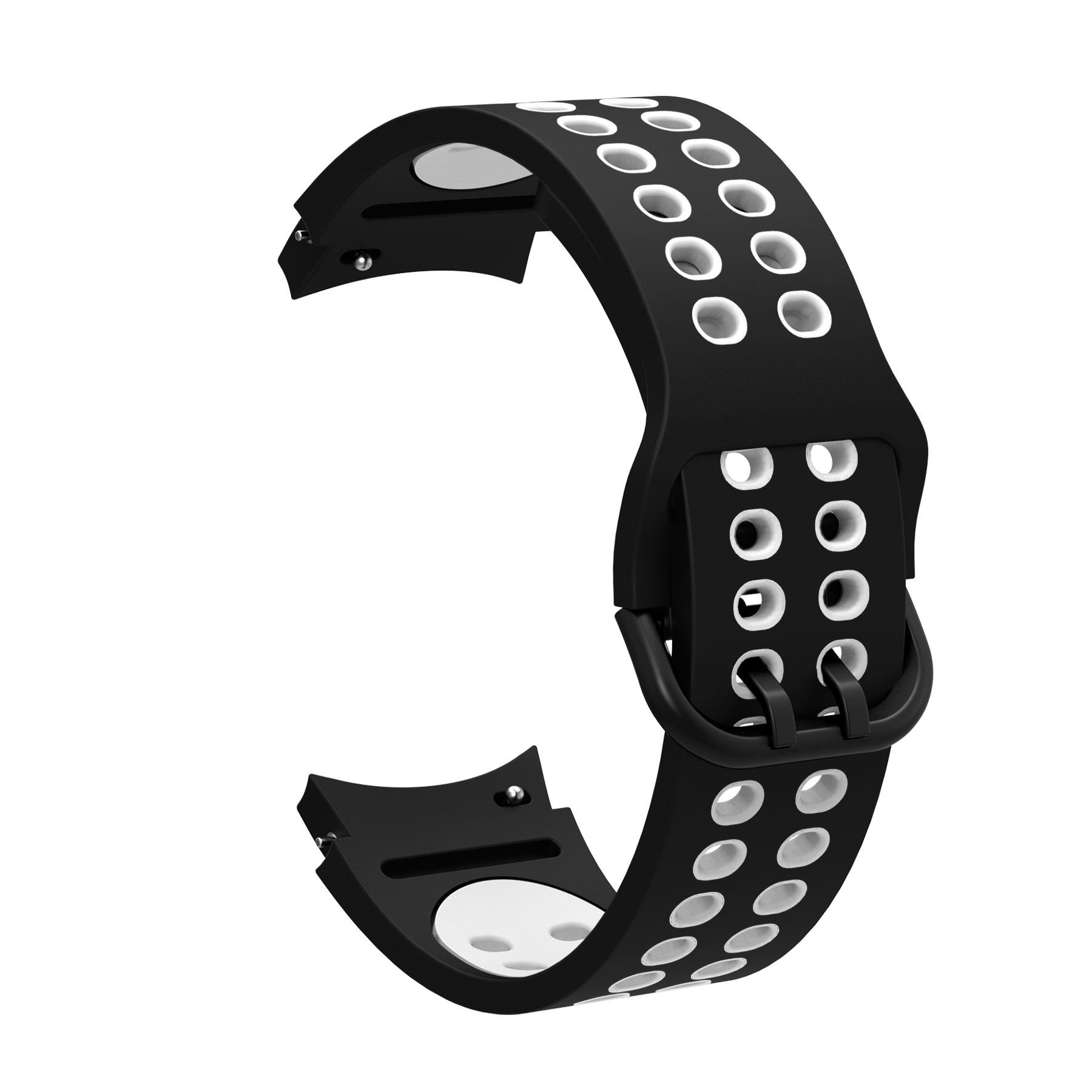 Samsung Galaxy Watch 5 40 / 44 mm Delikli Silikon Kordon Tam Uyumlu Pim Tasarımı Renkli Spor Kayış Siyah - Beyaz