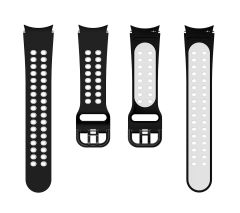 Samsung Galaxy Watch 5 40 / 44 mm Delikli Silikon Kordon Tam Uyumlu Pim Tasarımı Renkli Spor Kayış Siyah - Beyaz