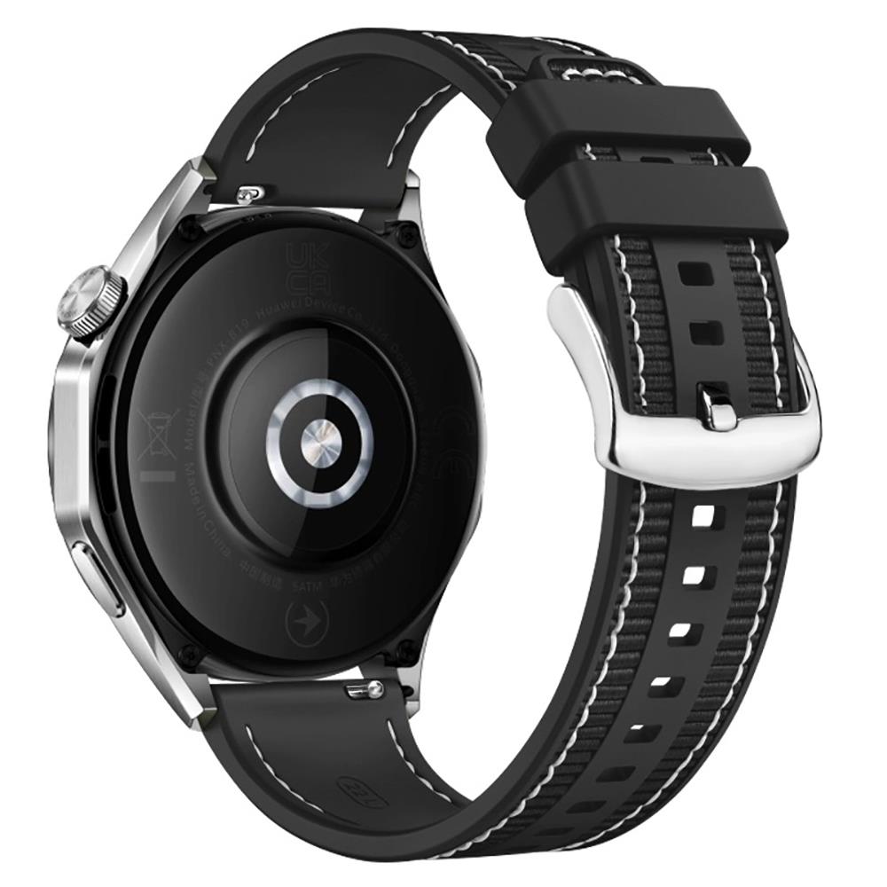 Huawei Watch GT 2 / GT2 Pro 46 mm Uyumlu Dokuma & Silikon Kordon Dikişli Örgü Kayış Metal Toka Siyah