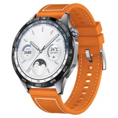 Huawei Watch 3 / Watch 3 Pro Uyumlu Dokuma & Silikon Kordon Dikişli Örgü Kayış Metal Toka Turuncu