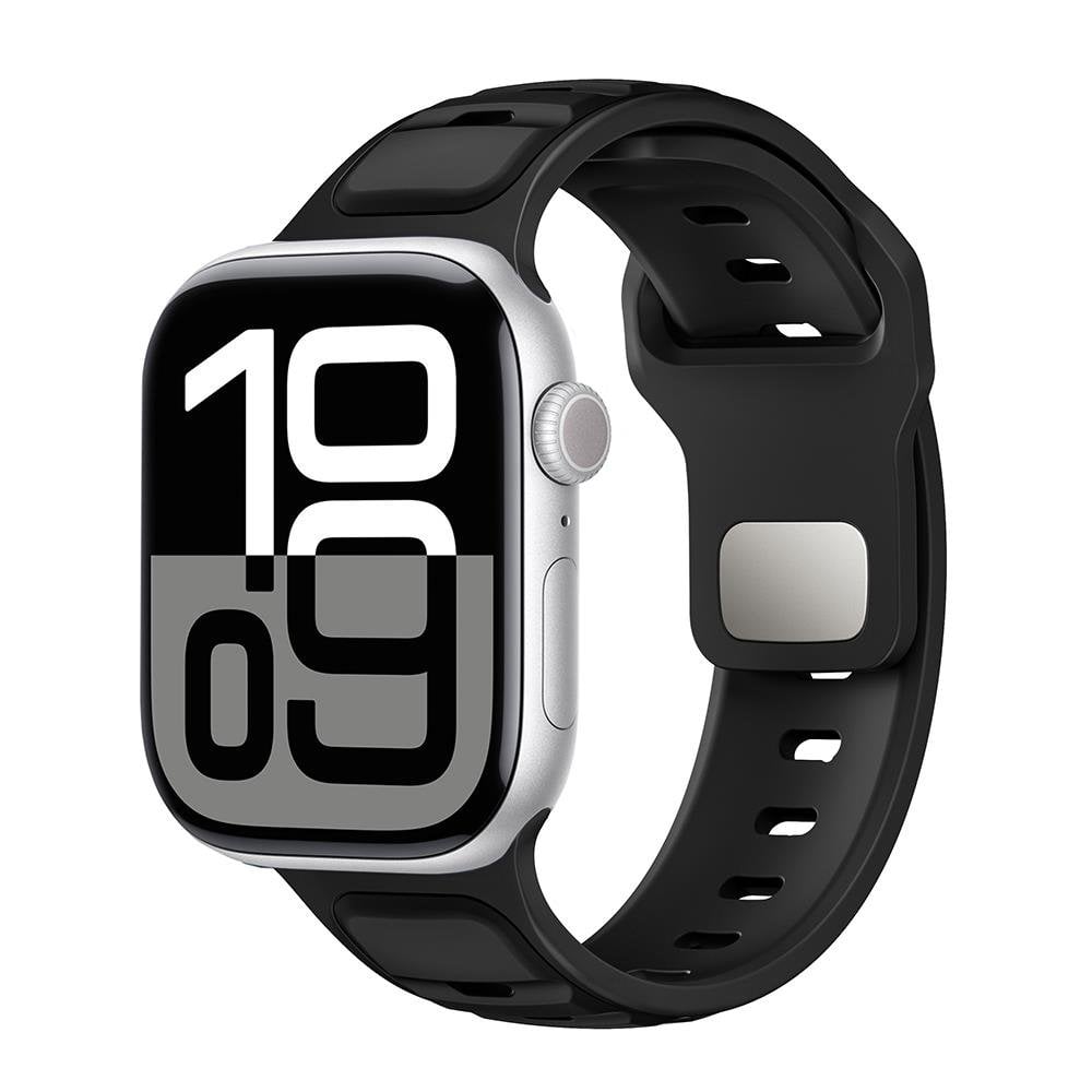 Apple Watch 7 8 9 45 mm uyumlu Silikon Kordon Çift Renkli Premium Spor Tasarım Kayış Siyah