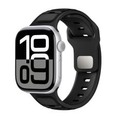 Apple Watch 7 8 9 45 mm uyumlu Silikon Kordon Çift Renkli Premium Spor Tasarım Kayış Siyah