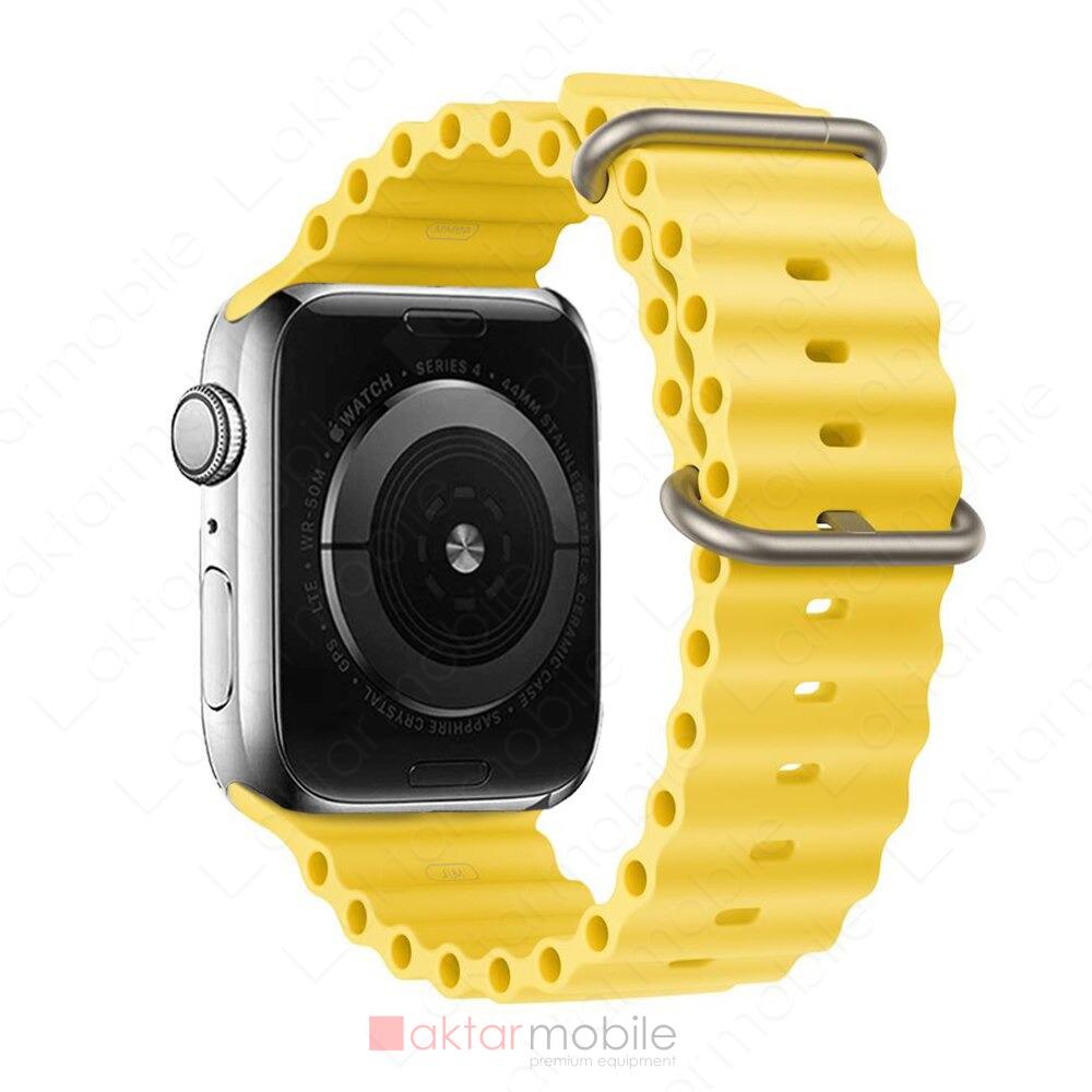 Apple Watch 7 41 mm uyumlu Silikon Kordon Ocean Kordon Silindirik Kayış Sarı