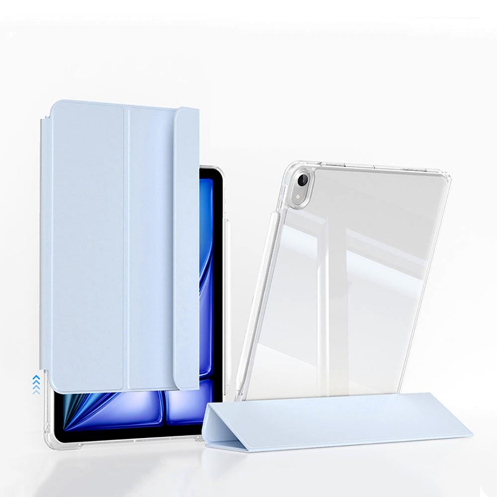 iPad Air 13 M2 2024 uyumlu Sürgülü Kapaklı Kılıf Kalem Bölmeli Standlı Mıknatıslı Ayrılabilen Kapak Açık Mavi