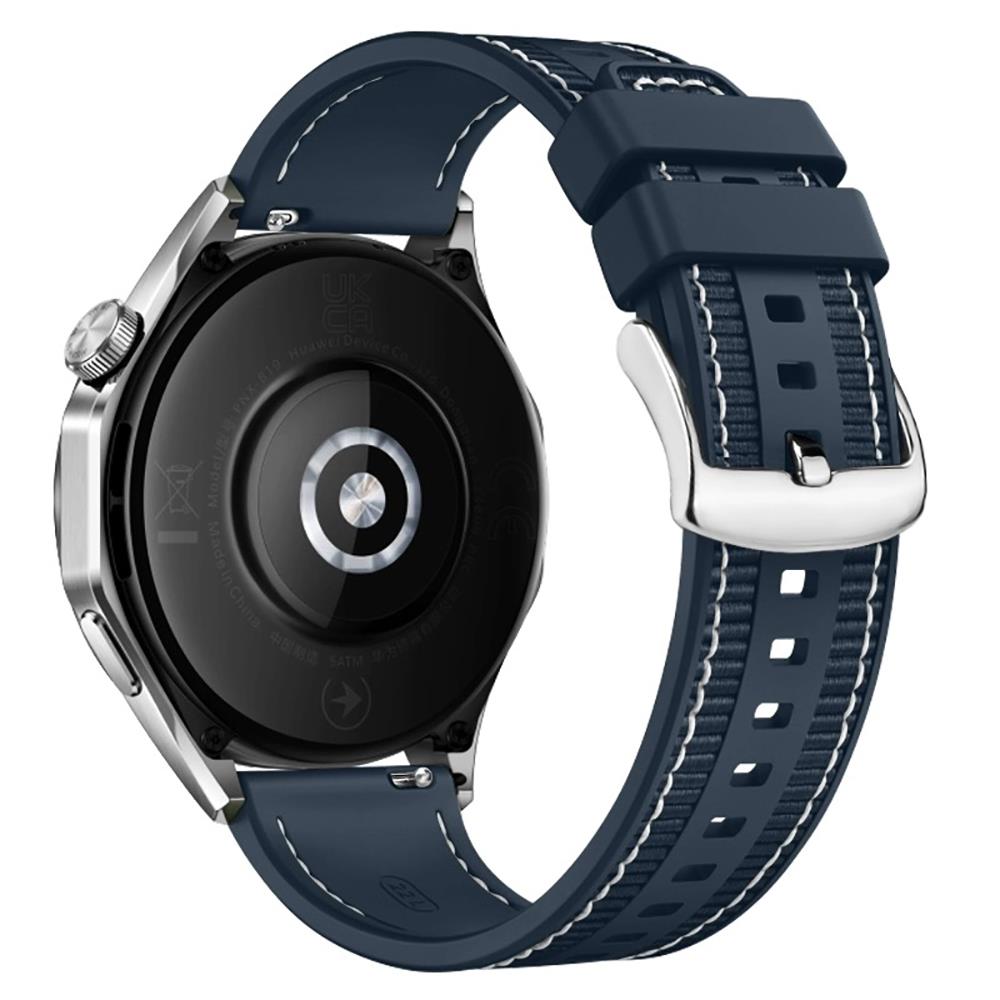 Huawei Watch GT 3 / GT3 Pro 46 mm Uyumlu Dokuma & Silikon Kordon Dikişli Örgü Kayış Metal Toka Lacivert