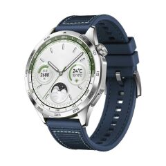 Huawei Watch GT 3 / GT3 Pro 46 mm Uyumlu Dokuma & Silikon Kordon Dikişli Örgü Kayış Metal Toka Lacivert