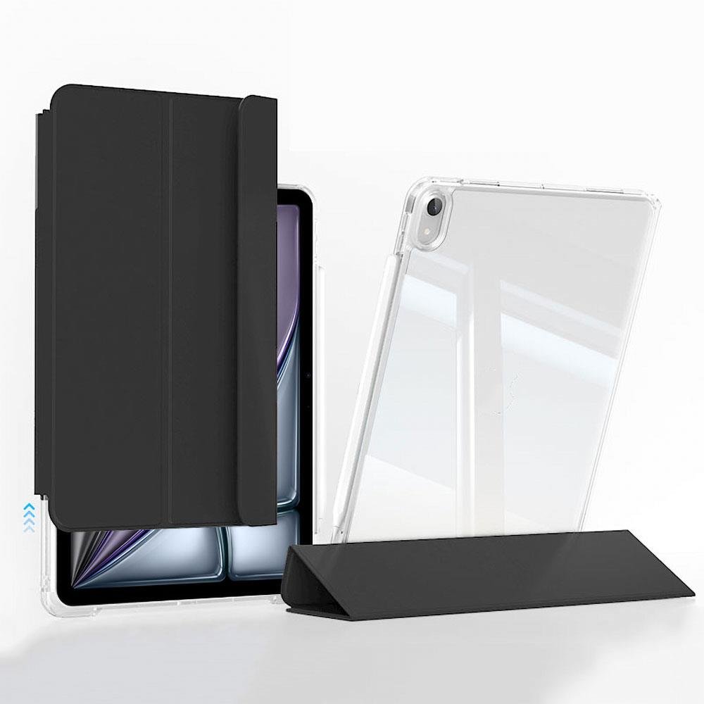 iPad Air 13 M2 2024 uyumlu Sürgülü Kapaklı Kılıf Kalem Bölmeli Standlı Mıknatıslı Ayrılabilen Kapak Siyah