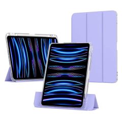 iPad Air 11 M2 2024 uyumlu Sürgülü Kapaklı Kılıf Kalem Bölmeli Standlı Mıknatıslı Ayrılabilen Kapak Levander Gray