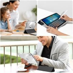iPad Air 11 M2 2024 uyumlu Sürgülü Kapaklı Kılıf Kalem Bölmeli Standlı Mıknatıslı Ayrılabilen Kapak Levander Gray