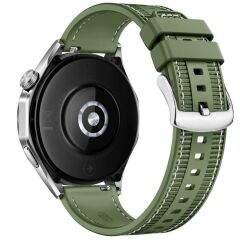 Huawei Watch GT 3 / GT3 Pro 46 mm Uyumlu Dokuma & Silikon Kordon Dikişli Örgü Kayış Metal Toka Yeşil