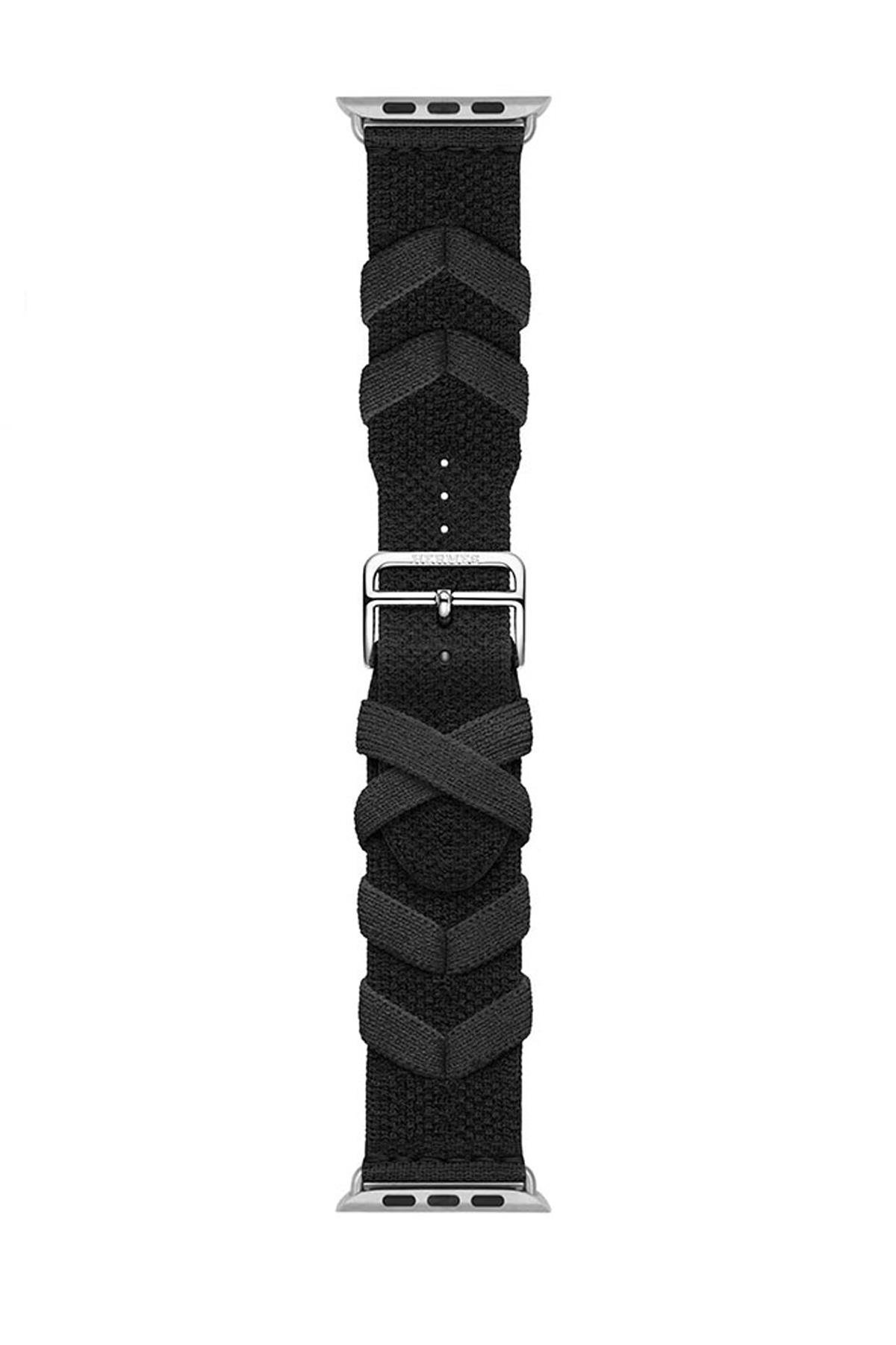 Apple Watch 7 8 9 41 mm Uyumlu Kumaş Örgü Kordon Hermes Bridon Üç Boyutlu Tasarım Kayış