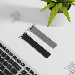 Apple Watch 7 8 9 41 mm Magnetik Silikon Kordon Mıknatıslı Spor & Şık Tasarım Premium Kayış Siyah