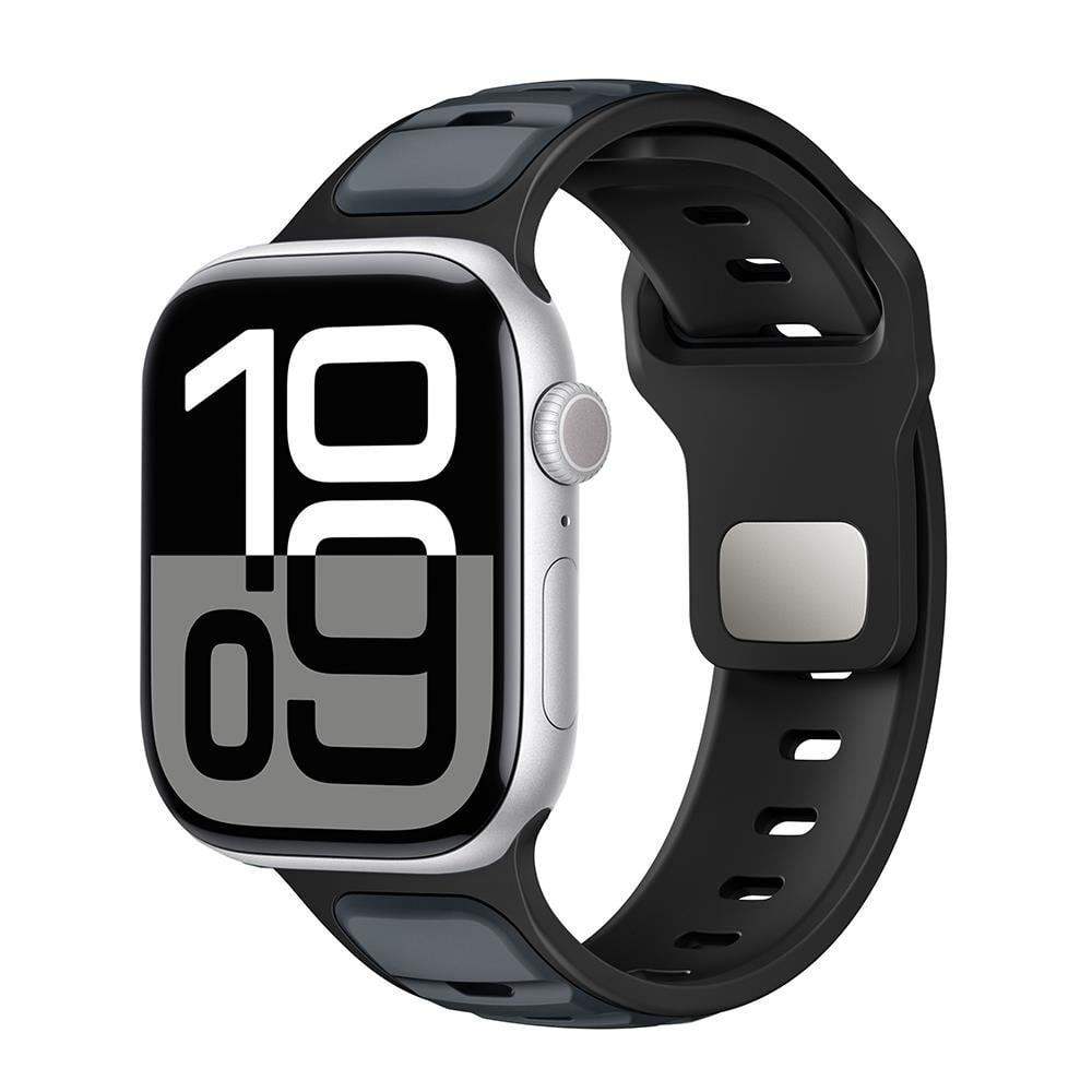 Apple Watch 6 5 4 3 2 1 SE 42 44 mm uyumlu Silikon Kordon Çift Renkli Premium Spor Tasarım Kayış Midnight - Siyah
