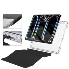 iPad Air 11 M2 2024 uyumlu Sürgülü Kapaklı Kılıf Kalem Bölmeli Standlı Mıknatıslı Ayrılabilen Kapak Siyah