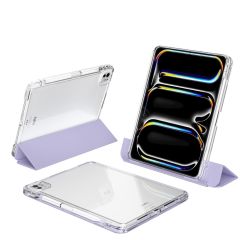 iPad Pro 13 M4 2024 uyumlu Sürgülü Kapaklı Kılıf Kalem Bölmeli Standlı Mıknatıslı Ayrılabilen Kapak Levander Gray