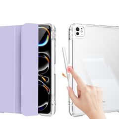 iPad Pro 13 M4 2024 uyumlu Sürgülü Kapaklı Kılıf Kalem Bölmeli Standlı Mıknatıslı Ayrılabilen Kapak Levander Gray