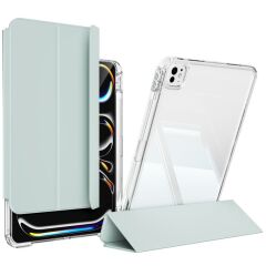 iPad Pro 13 M4 2024 uyumlu Sürgülü Kapaklı Kılıf Kalem Bölmeli Standlı Mıknatıslı Ayrılabilen Kapak Açık Yeşil