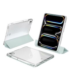 iPad Pro 13 M4 2024 uyumlu Sürgülü Kapaklı Kılıf Kalem Bölmeli Standlı Mıknatıslı Ayrılabilen Kapak Açık Yeşil