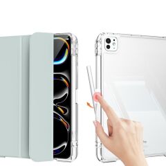 iPad Pro 13 M4 2024 uyumlu Sürgülü Kapaklı Kılıf Kalem Bölmeli Standlı Mıknatıslı Ayrılabilen Kapak Açık Yeşil