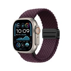 Apple Watch Ultra / Ultra 2 49 mm uyumlu Örgü Kordon Magnetik D Tokalı Kayış Mıknatıslı Metal Toka