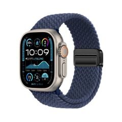 Apple Watch Ultra / Ultra 2 49 mm uyumlu Örgü Kordon Magnetik D Tokalı Kayış Mıknatıslı Metal Toka