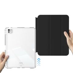 iPad Pro 13 M4 2024 uyumlu Sürgülü Kapaklı Kılıf Kalem Bölmeli Standlı Mıknatıslı Ayrılabilen Kapak Siyah