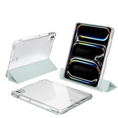 iPad Pro 11 M4 2024 uyumlu Sürgülü Kapaklı Kılıf Kalem Bölmeli Standlı Mıknatıslı Ayrılabilen Kapak Açık Yeşil