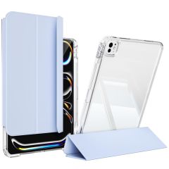 iPad Pro 11 M4 2024 uyumlu Sürgülü Kapaklı Kılıf Kalem Bölmeli Standlı Mıknatıslı Ayrılabilen Kapak Açık Mavi
