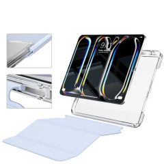iPad Pro 11 M4 2024 uyumlu Sürgülü Kapaklı Kılıf Kalem Bölmeli Standlı Mıknatıslı Ayrılabilen Kapak Açık Mavi
