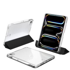 iPad Pro 11 M4 2024 uyumlu Sürgülü Kapaklı Kılıf Kalem Bölmeli Standlı Mıknatıslı Ayrılabilen Kapak Siyah