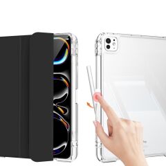 iPad Pro 11 M4 2024 uyumlu Sürgülü Kapaklı Kılıf Kalem Bölmeli Standlı Mıknatıslı Ayrılabilen Kapak Siyah