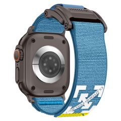 Apple Watch 10 / 11 46 mm Uyumlu Outdoor Kordon Naylon Dokuma Kumaş Premium Kayış Mıknatıslı Toka Siyah - Mavi