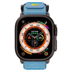 Apple Watch 10 / 11 46 mm Uyumlu Outdoor Kordon Naylon Dokuma Kumaş Premium Kayış Mıknatıslı Toka Siyah - Mavi