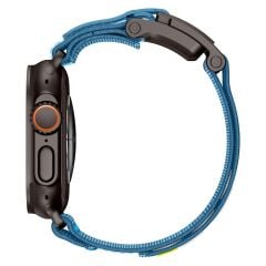 Apple Watch 10 / 11 46 mm Uyumlu Outdoor Kordon Naylon Dokuma Kumaş Premium Kayış Mıknatıslı Toka Siyah - Mavi