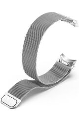 Samsung Galaxy Watch 4 40 / 44 mm Tam Uyumlu Mıknatıslı Hasır Metal Örgü Kordon Kayış Orijinal Pim Gümüş