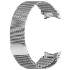 Samsung Galaxy Watch 4 40 / 44 mm Tam Uyumlu Mıknatıslı Hasır Metal Örgü Kordon Kayış Orijinal Pim Gümüş
